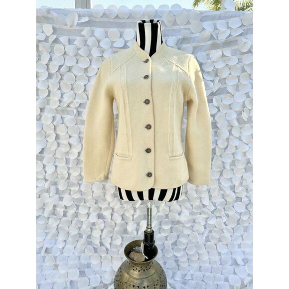 Vintage GEIGER Austria Cream Ivory jacket boiled 100% Wool Medium Quiet Luxury - Picture 1 of 9